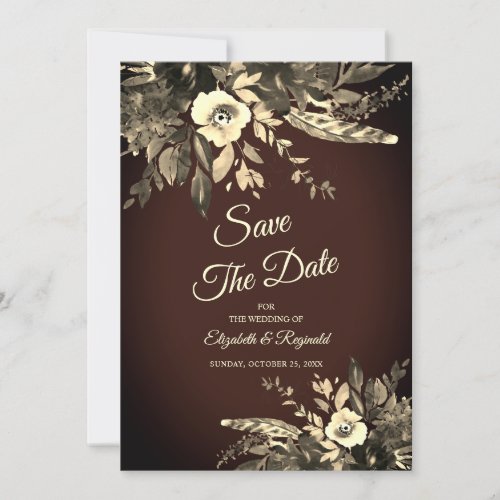 Aged Autumn Flowers Earthy Brown Fall Wedding Invitation