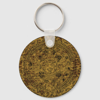 Aged Aztec Sun Stone Calendar Keychain