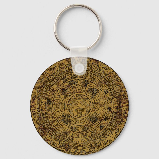 Aged Aztec Sun Stone Calendar Keychain (Front)