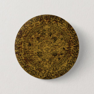 Aged Aztec Sun Stone Calendar Pinback Button