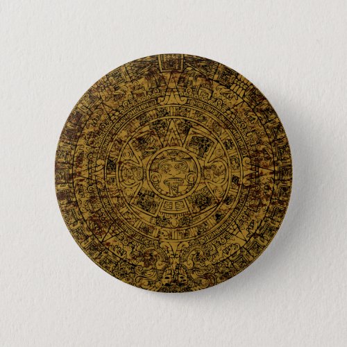 Aged Aztec Sun Stone Calendar Pinback Button