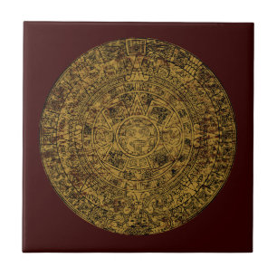 Aged Aztec Sun Stone Calendar Tile