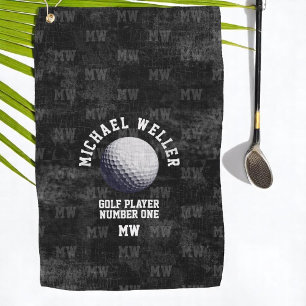 aged black golftowel with golfer name golf towel