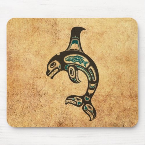 Aged Blue and Black Haida Spirit Killer Whale Mouse Pad