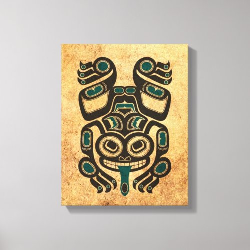 Aged Blue and Black Haida Spirit Tree Frog Canvas Print
