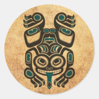 Aged Blue and Black Haida Spirit Tree Frog Classic Round Sticker