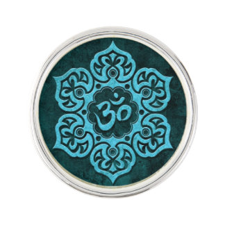 Aged Blue Stone Floral Om Lapel Pin