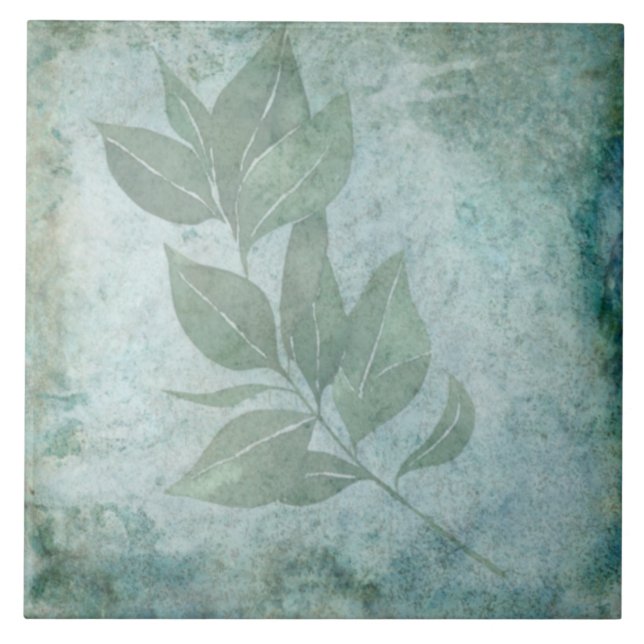 Aged Botanical Tile - Aqua and Bone V8 (Front)