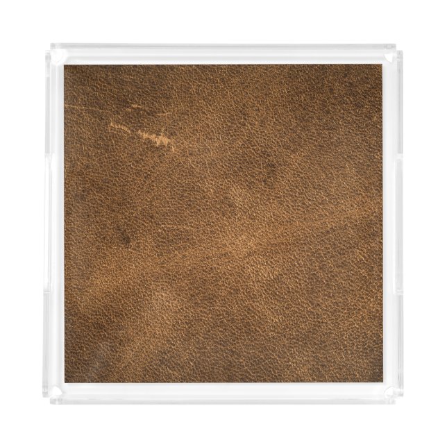 Aged Brown Leather: Classic Texture Acrylic Tray (Front)