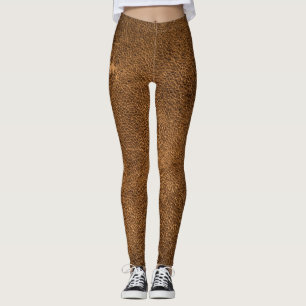 Aged Brown Leather: Classic Texture Leggings