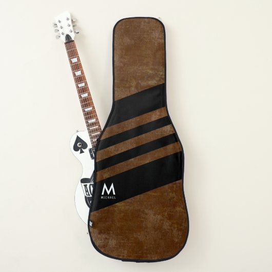aged brown with black stripes cool monogrammed guitar case (Front)
