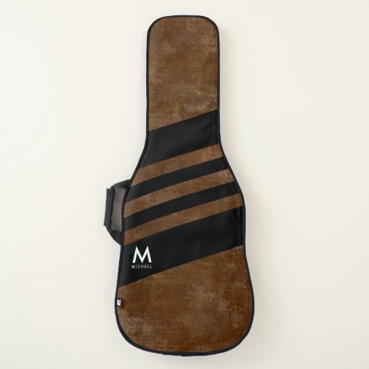 aged brown with black stripes cool monogrammed guitar case (Front)
