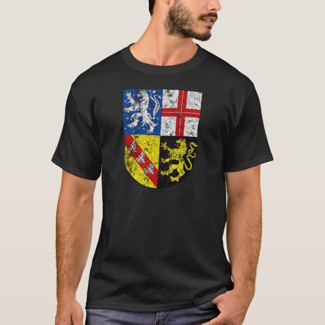 Aged Coat of Arms of Saarland T-Shirt (Front)
