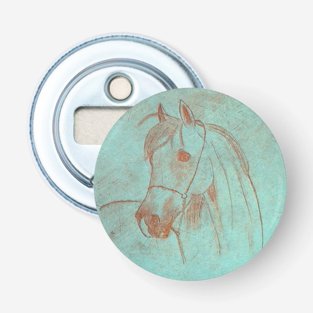 Aged Copper Engraved Horse Bottle Opener (Front)