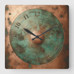 aged copper square wall clock
