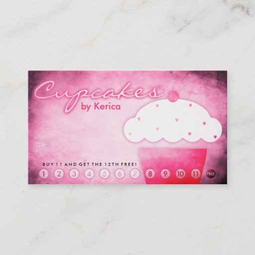 Customizable aged cupcake shop loyalty card business card templates