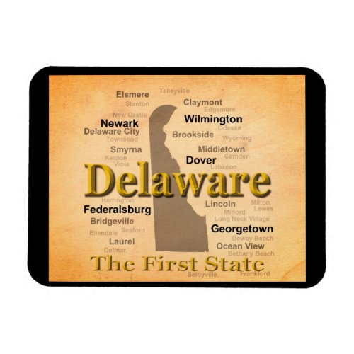 Aged Delaware State Pride Map Magnet
