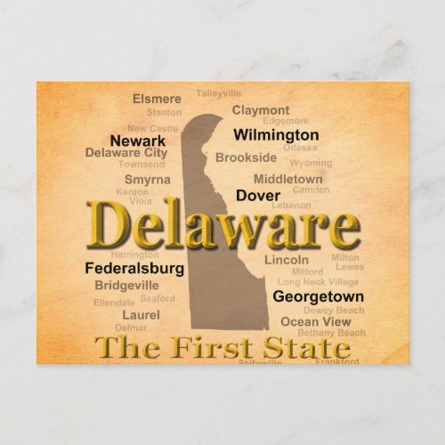 Aged Delaware State Pride Map Postcard