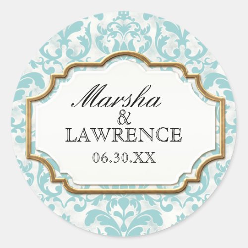 Aged Distressed Damask Golden Bling Look Wedding Classic Round Sticker