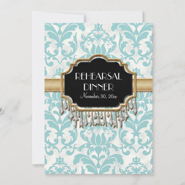 Aged Distressed Damask Golden Bling Look Wedding Invitation (Front)