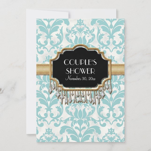 Aged Distressed Damask Golden Bling Look Wedding Invitation (Front)