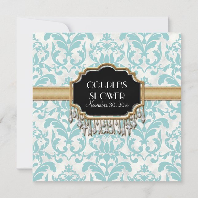 Aged Distressed Damask Golden Bling Look Wedding Invitation (Front)