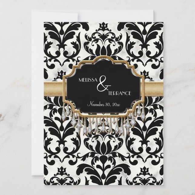 Aged Distressed Damask Golden Bling Look Wedding Invitation (Front)