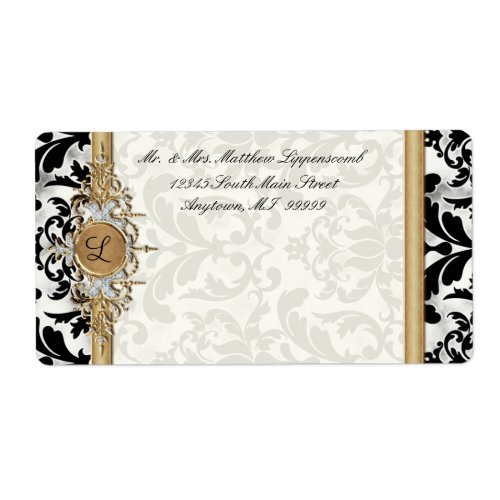 Aged Distressed Damask Golden Bling Look Wedding Label