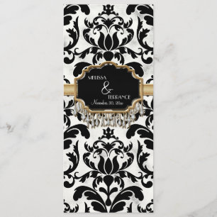Aged Distressed Damask Golden Bling Look Wedding Menu