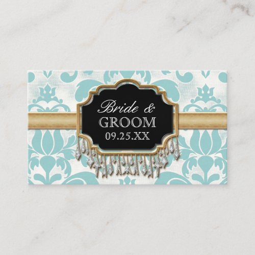 Aged Distressed Damask Golden Bling Look Wedding Place Card
