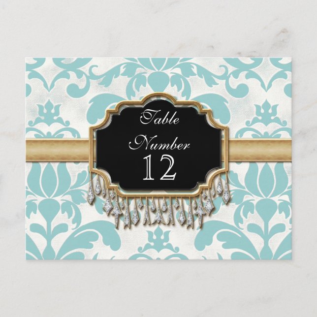Aged Distressed Damask Golden Bling Look Wedding Postcard (Front)