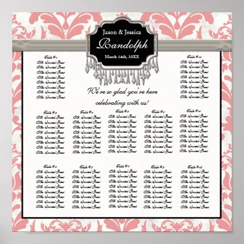 Aged Distressed Damask Reception Seating Chart