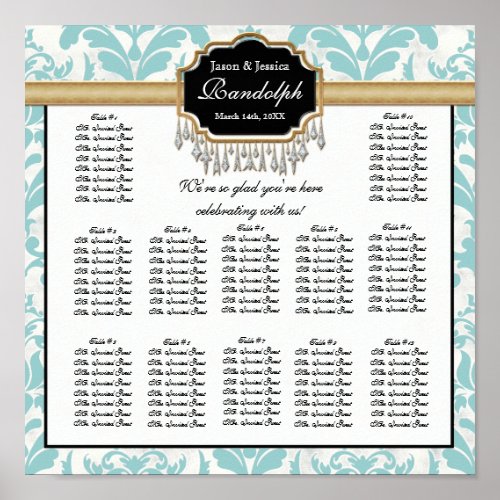 Aged Distressed Damask Reception Seating Chart