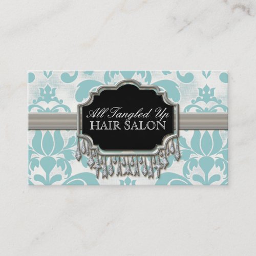 Aged Distressed Damask Silver Bling Look Wedding Business Card