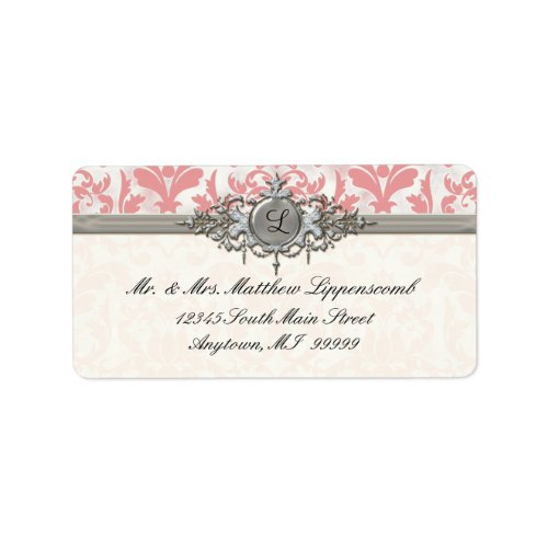 Aged Distressed Damask Silver Bling Look Wedding Label