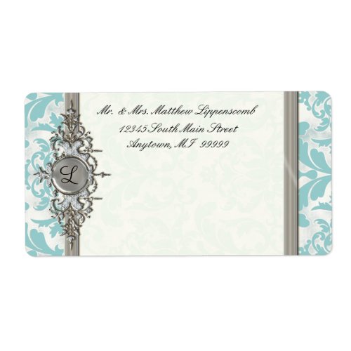 Aged Distressed Damask Silver Bling Look Wedding Label