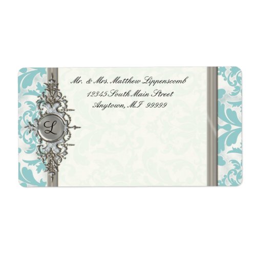 Aged Distressed Damask Silver Bling Look Wedding Label