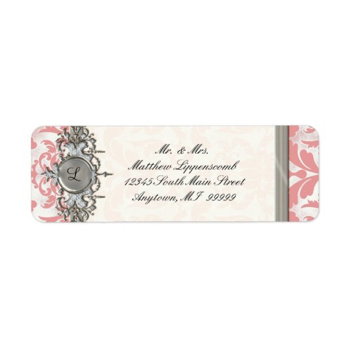 Aged Distressed Damask Silver Bling Look Wedding Label