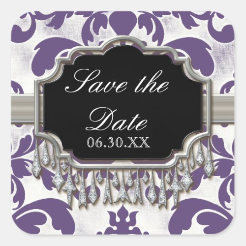 Aged Distressed Damask Silver Bling Look Wedding Square Sticker