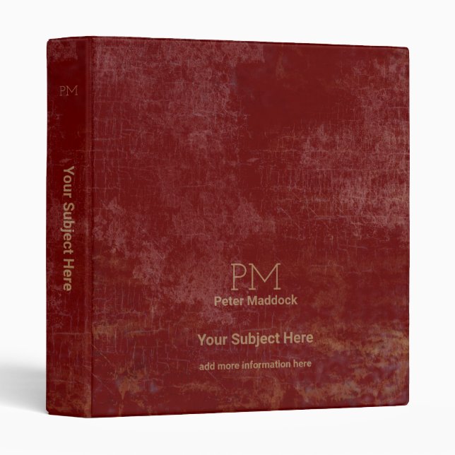 aged distressed effect dark red 3 ring binder (Front/Spine)