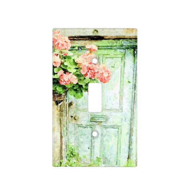 Aged Door with Geraniums Light Switch Cover (Front)