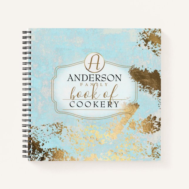 Aged faux gold flake personalized recipe cookbook notebook (Front)