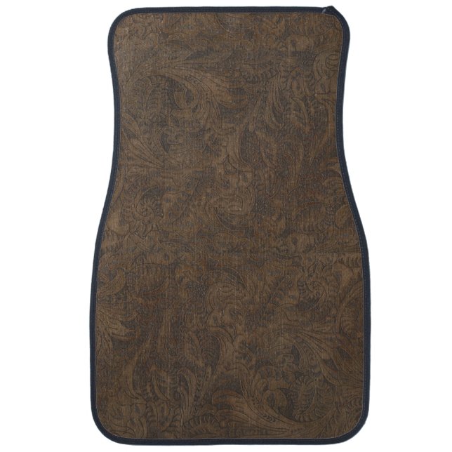 Aged Faux Tooled Leather Western-style Design 2 Car Mat (Front)