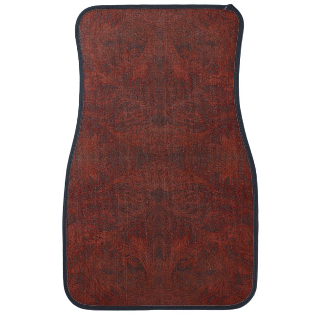 Aged Faux Tooled Leather Western-style Design 3 Car Floor Mat (Front)