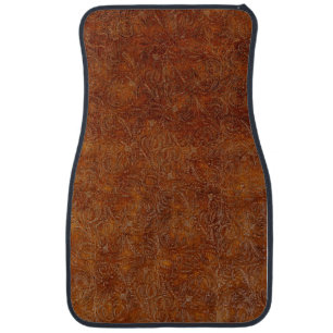 Aged Faux Tooled Leather Western-style Design Car Floor Mat