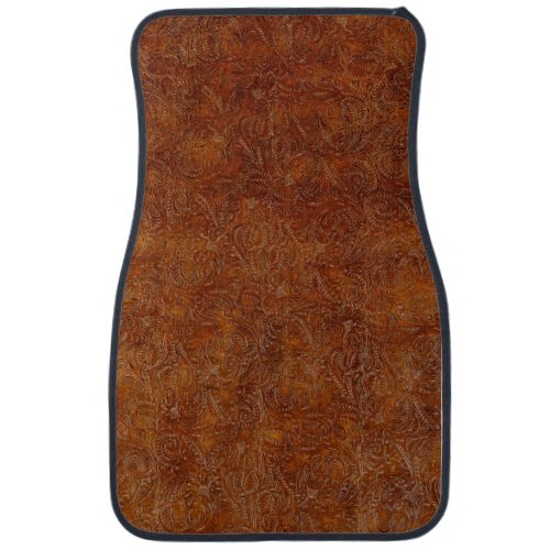 Aged Faux Tooled Leather Western_style Design Car Floor Mat