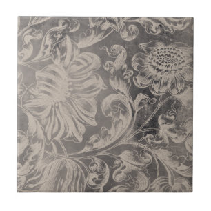 Aged Floral Ceramic Tile