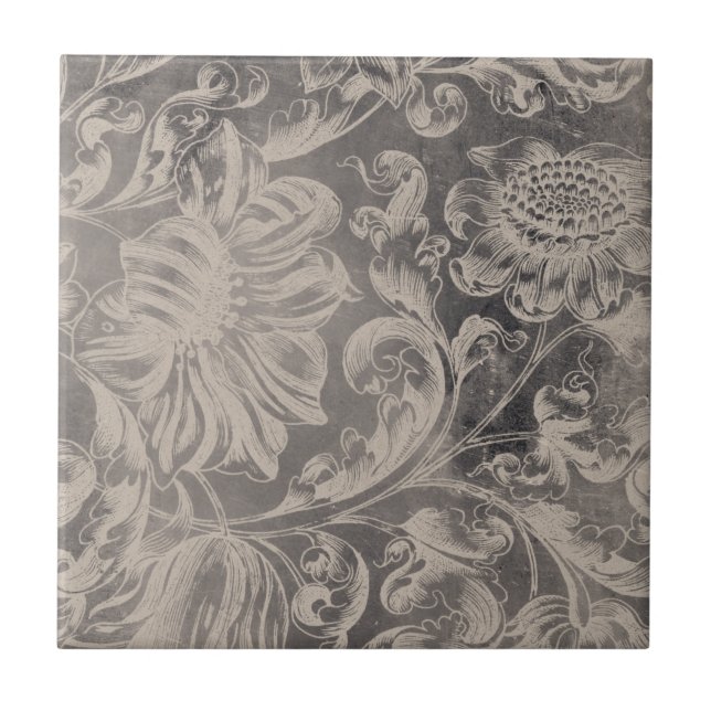 Aged Floral Ceramic Tile (Front)