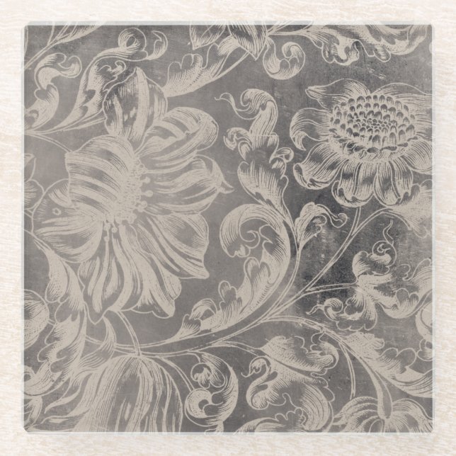 Aged Floral Glass Coaster (Front)