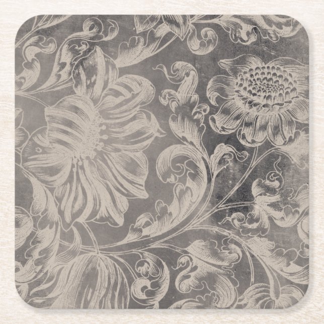 Aged Floral Square Paper Coaster (Front)
